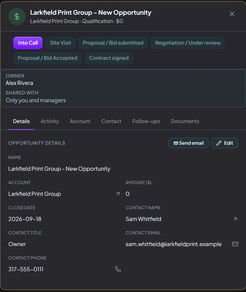 Qualifying a lead into an account, contact and opportunity